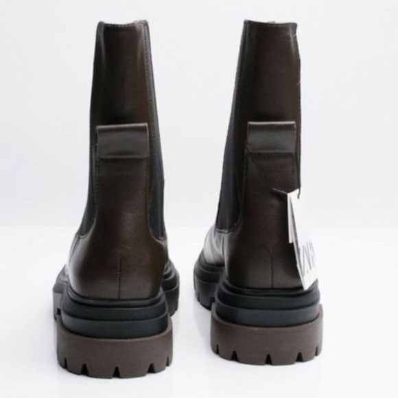 Zara Womens Chelsea Khaki Leather Ankle Boots Lug Soles múltiple size. - Picture 6 of 9